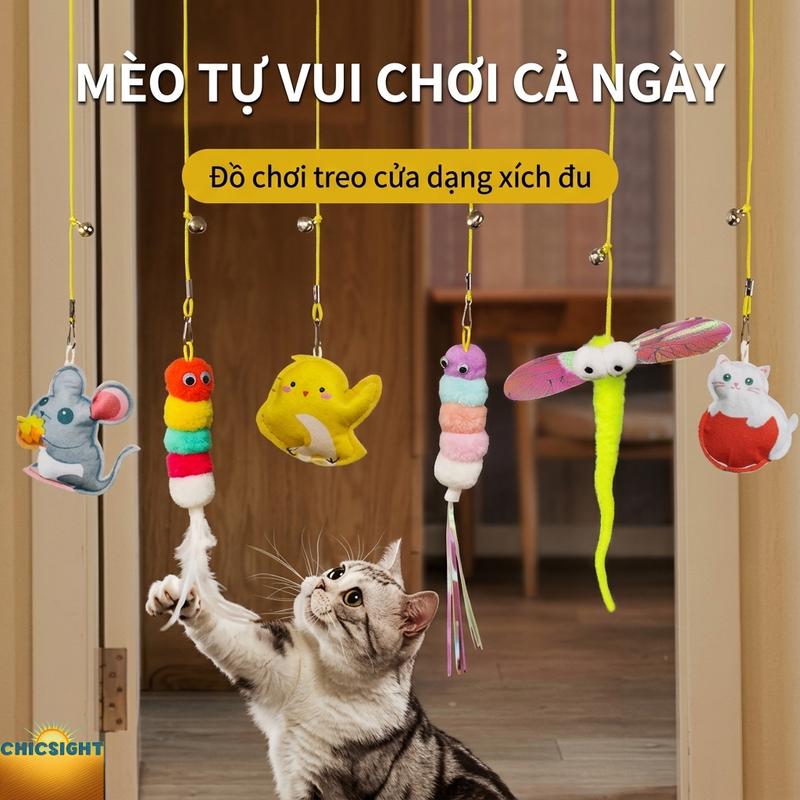 Đồ chơi mèo treo cửa tự chơi, dây thun đàn hồi, ong chuồn chuồn sâu giấy