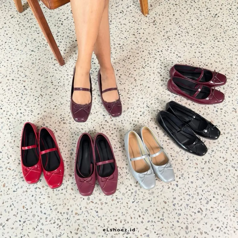 eLshoez-Kalea flashoes telpek wanita tali pita silang glossy maroon sandal silver simple elegant casual Cod