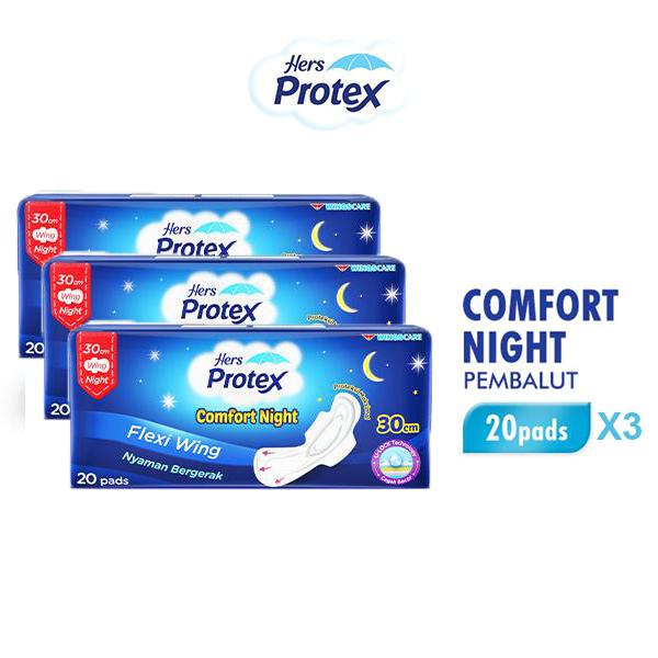 Gambar Hers Protex Pembalut Wanita Comfort Night 30 cm 20 pads x3 dari Wings Indonesia Kab. Sleman Tokopedia