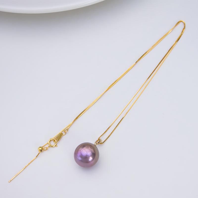 Product Introduction of Shui Yu 18k Freshwater Core Purple Pearl Pendant 14-15mmNear Round Flaw Silver Chain ZH13448 3