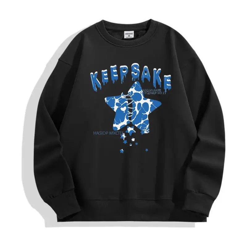 Crewneck Pullover Lengan Panjang Basic Cotton Fleece Tebal / Sweatshirt Flooking Simple Logo Star Keeps Sake / Sweater Pria Wanita Size M-L-XL / CN Distro Murah 4