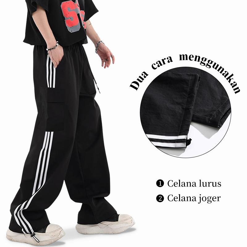 Celana Cargo Panjang Pria celanalonggar Cargo Pants Kargo celana priakeren korean style celana panjang priaoversize retro celana kulot pria baggy pantsloose fashion highwaist pants remajacelana Joger polos kekinian celanapinggang karet straight 3