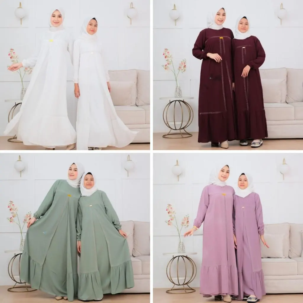 Gamis Anak ibu Couple Fateena bahan ceruty mewah baju gamis kondangan terbaru 2024 Panjang Dewasa Muslim