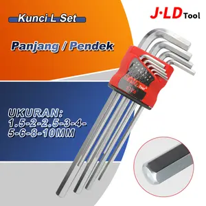 JLD Kunci L Bintang Set Panjang 9pcs 1.5mm-10mm Kunci L Long Hex Key Wrench Set Panjang Pendek