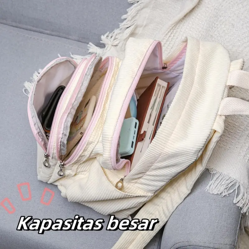 Corduroy tas sekolah kecil fashion korea bag kuliah tas ransel wanita Import Tas Sekolah Kecil Ringan Komuter 7