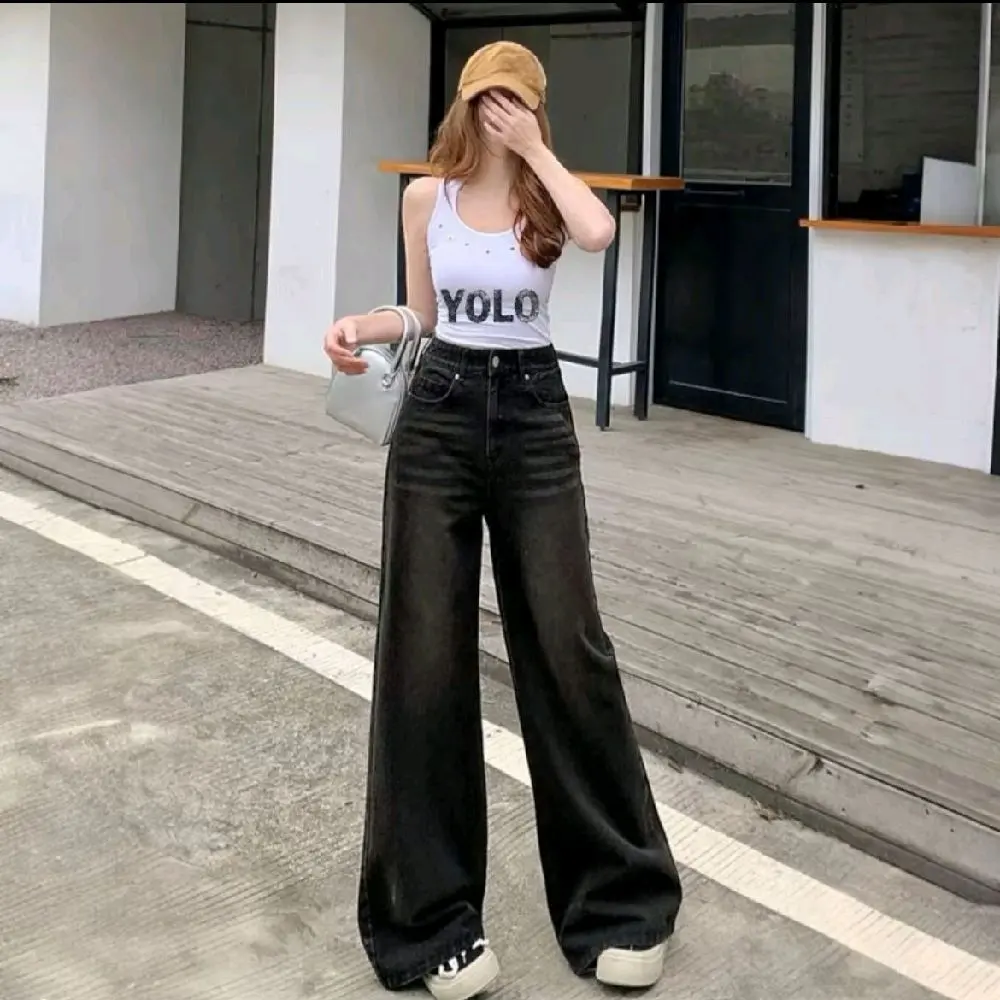celana baggy jeans Highwaist baggy loose Kulot Highwaist skena Gombrong jeans