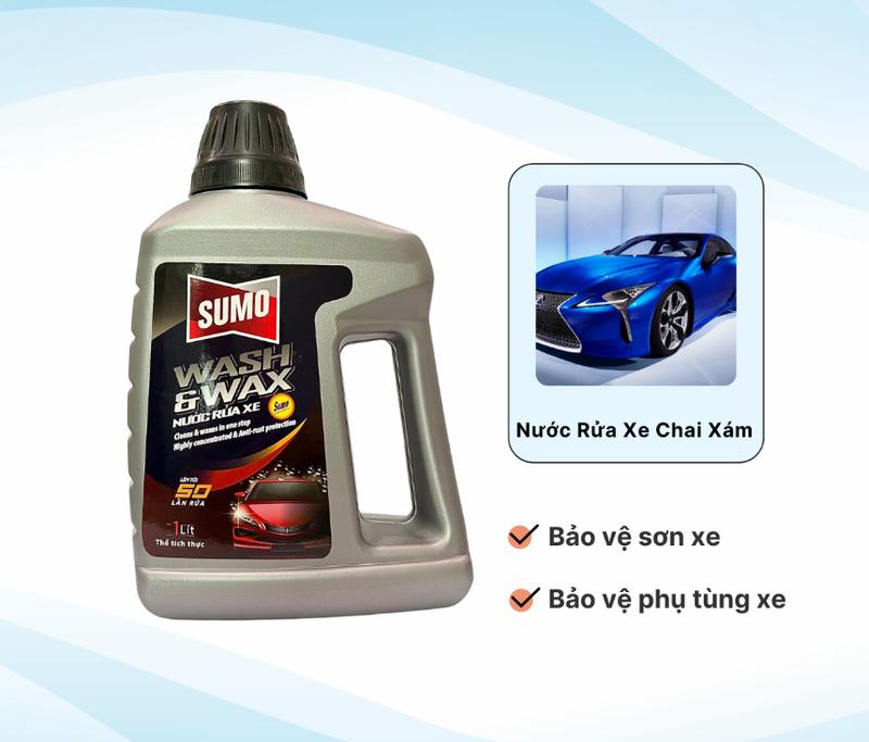   Mẫu Mới  SUMO Nước Rửa Xe Máy & Ô Tô Sumo Wash & Wax 1L Chống Rỉ Sét Bảo Vệ Sơn Xe Bóng Loáng Như Mới 