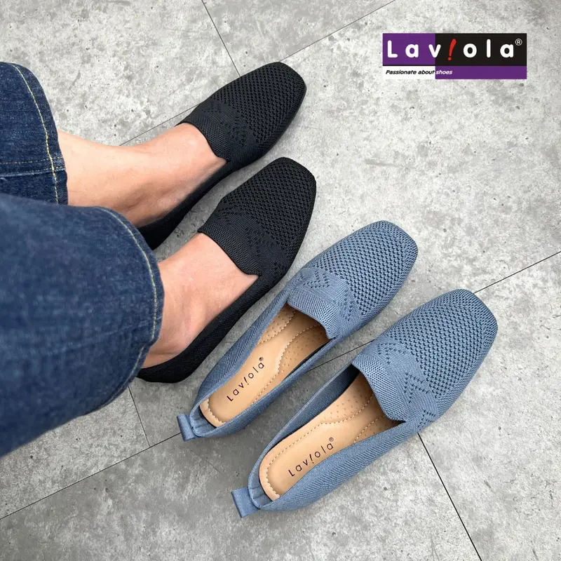 Laviola 4333 LSF - Flat Shoes Rajut Wanita Apricot, Black dan Blue Kerja 1
