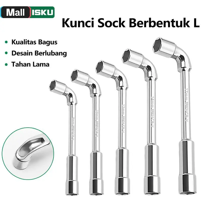 ISKU Kunci Sock L 8-17mm Kunci Sock Shock L Double Sock Allen Key 2 Way DR 1/2Inch 6PT Shock Wrench L