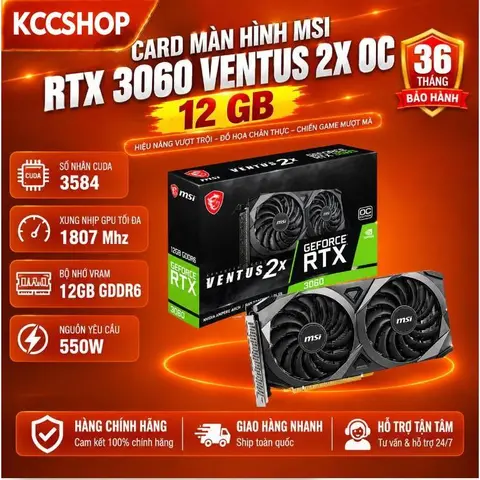 Card màn hình MSI RTX 3060 VENTUS 2X OC 12 GB (12GB GDDR6, 192-bit, HDMI +DP, 1×8-pin) Bảo hành 3 năm