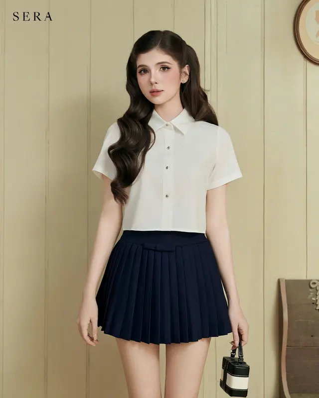 SERA - Chân váy xếp ly đính nơ JOLIE - Thiết kế 2 lớp với vải đứng form 1