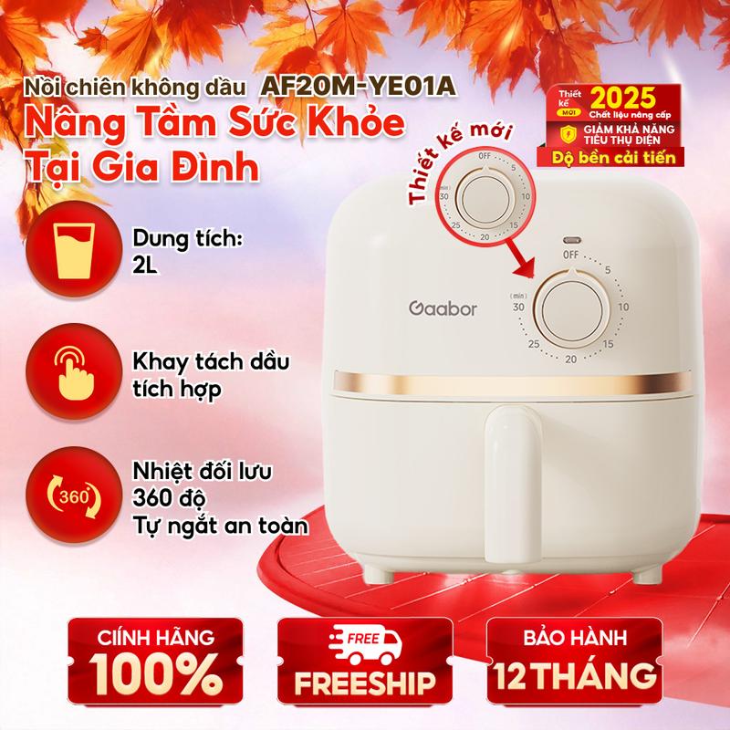 Nồi chiên không dầu Gaabor AF20M-YE01A dung tích 2 lít dùng cho 1 người công suất 900W nóng nhanh nhỏ gọn xịn xò nồi chiên Nấu ăn cooker noi chien gaabor nướng lò nướng hấp sấy air fryer