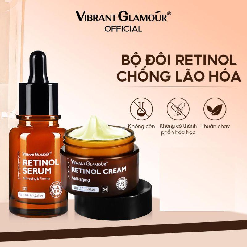 Bộ Combo 2 sản phẩm VIBRANT GLAMOUR Retinol cho làn da tươi trẻ hỗ trợ cải thiện kết cấu da làm mịn da dung tích serum 30ml dung tích kem dưỡng 30g.