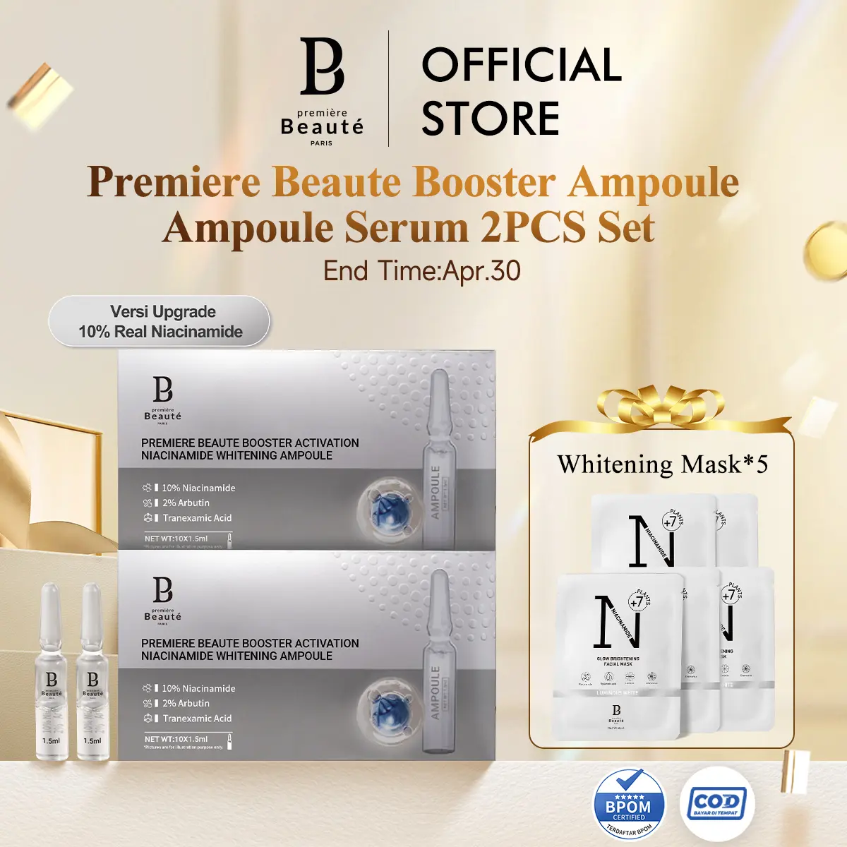 【New Formula】 PREMIERE BEAUTE Upgrade Formula Booster Activation Niacinamide Whitening Ampoule serum 10x1.5ml ｜ Bifida Ferment Filtrate Deep Moisturizing Ampoule ｜