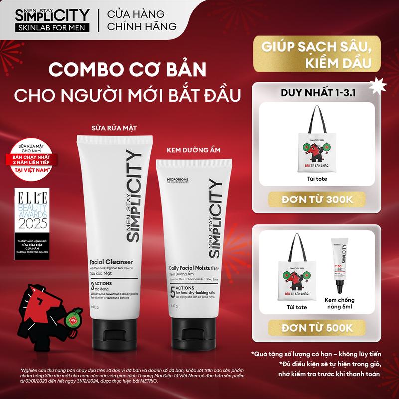  Bộ sản phẩm chăm sóc da hàng ngày cho nam Men Stay Simplicity Starter duo: Sữa rửa mặt 100g x Kem Dưỡng Ẩm đa năng 80g 