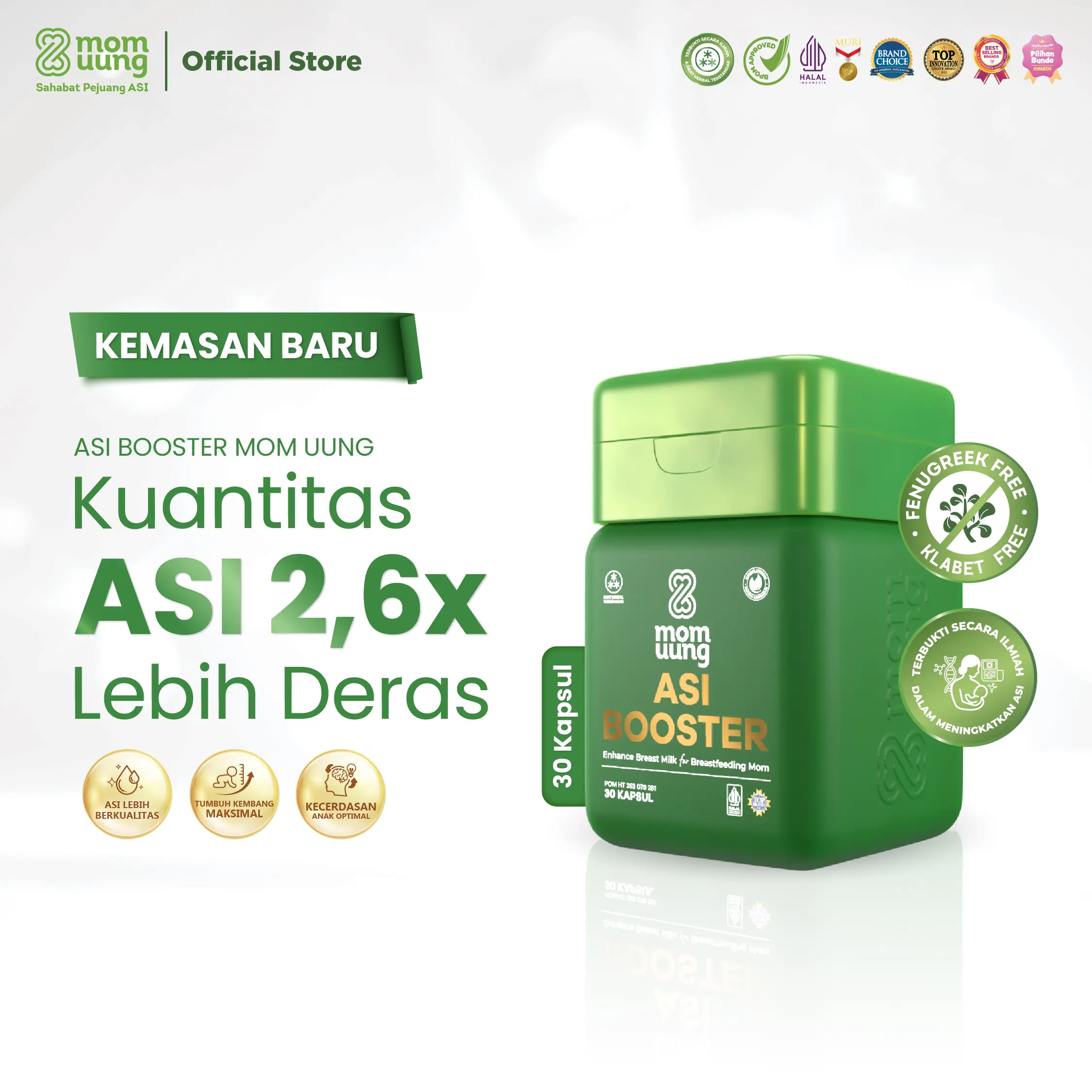 Mom Uung ASI Booster 30 Kapsul - ASI 2,6x Lebih Deras dan Berkualitas - Tinggi Omega 3 DHA & EPA - Pelancar ASI