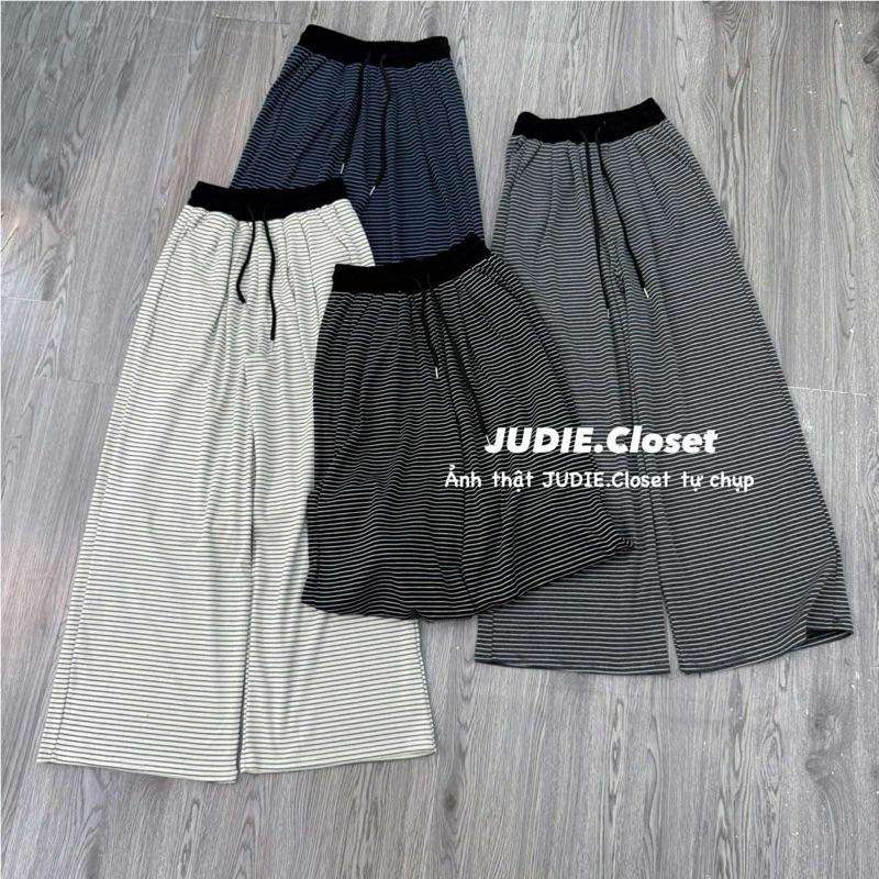LEN QCCC - Quần Suông Kẻ Ống Rộng Chất Len Mịn QC Cạp Phối JUDIE.Closet