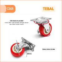 Gambar CAB Roda Kastor 2 Inch Rem PU Merah Swivel 360° Plat (4 Pcs) Heavy Duty Anti Bising dari cabofficialstore Kota Surabaya 5 Tokopedia