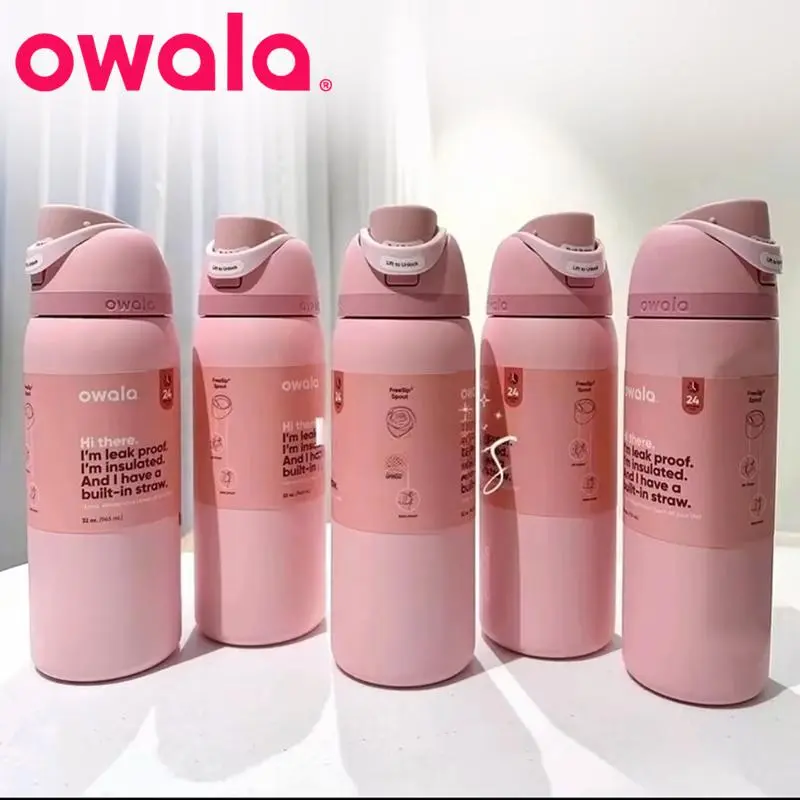 Pink owala Cup Vacuum Flasks & Thermoses Water Bottle Drinkware Thermo Tumbler Stainless official store 24oz 32oz 710ml 950ml Loop Insulated Lid