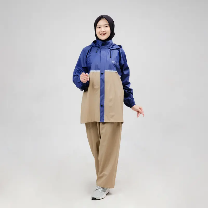 AILOOK Jas Hujan Raincoat Full Seal Press Anti Rembes Setelan Pria Wanita Bahan PVC Karet Tebal Kuat Elastis Biru Cream Hijau Merah 8