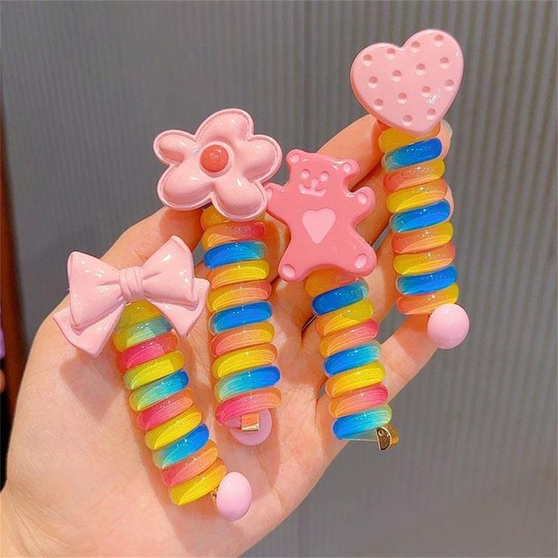 Dây Buộc Tóc Cho Trẻ Em, 2 Cái, Dễ Thương, Nhiều Màu Sắc, Đường Dây Điện Thoại, Dây Buộc Tóc Cho Bé Gái, Hoa Hoạt Hình, Co Giãn, Tóc Đuôi Ngựa Đôi, Dây Buộc Tóc Xoăn 4
