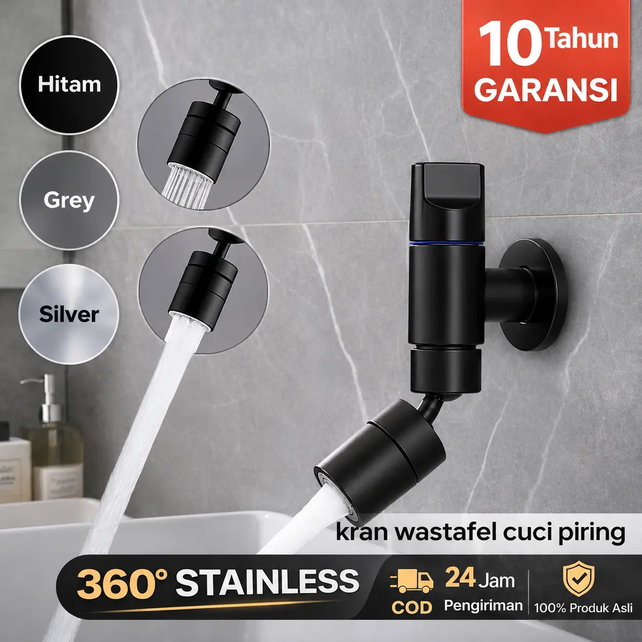 SUS 304 Stainless Kran Tembok 1/2 Inch Rotasi 360° Kran Taman Kamar Mandi Anti Karat Kuat Tahan Lama