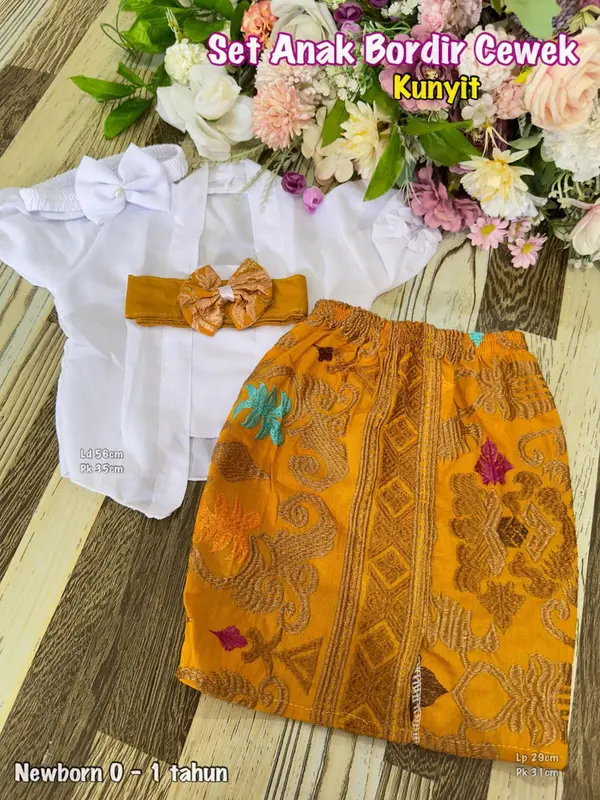Setelan Kebaya Sifon Anak Perempuan dan Bawahan Kamen Bordir Free Selendang Bali 1