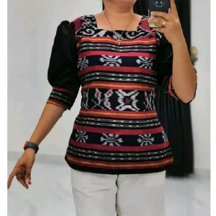 Baju tenun blus + baju blouse wanita +kaintenunjepara Atasan Katun Pendek Cewek