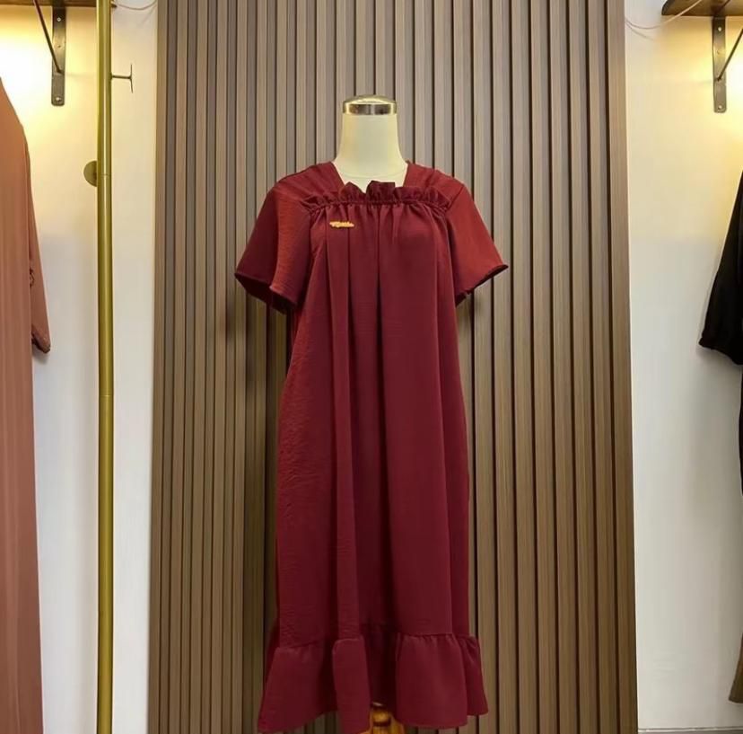 Daster Fuji Midi Crinkle Airflow  Dewasa Nyaman Dress Wanita Panjang Atasan Karet dada Rempel Bawah kekinian terbaru premium