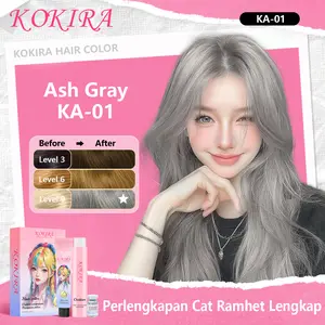 KOKIRA Ash Gray hair color KA-01 cat rambut essential oil pewarna rambut tanpa bleaching warna natural dan perawatan Ash Grey abu