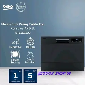 Dishwasher Top Table BEKO DTC36610B Mesin Cuci Piring 50cm Black Color New