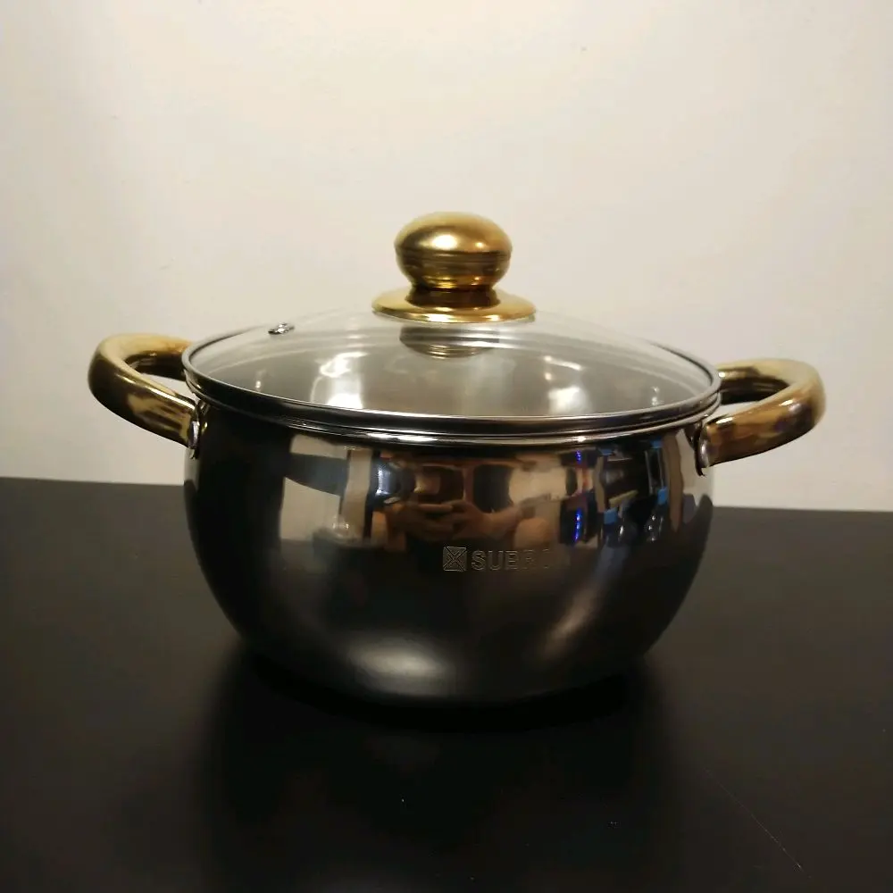 SUBRON Pumpkin Pot Panci Sup Susu Model Labu Full Stainless Steel Tutup Kaca 16cm 18cm 20cm - Varian Gold