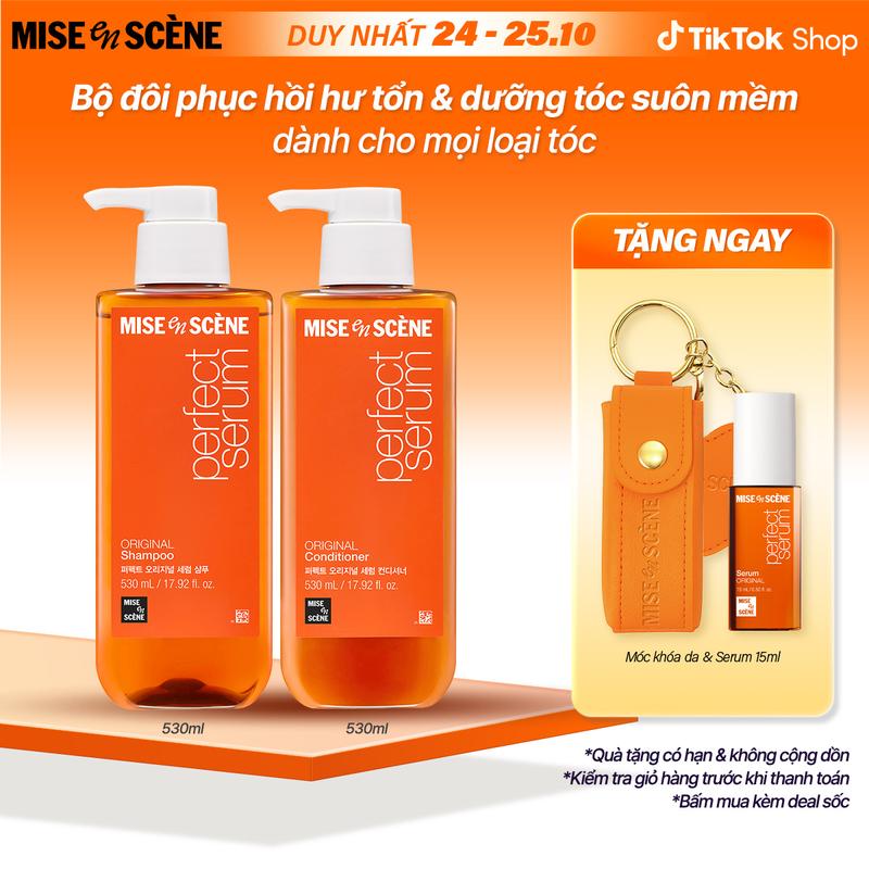 Bộ đôi Gội - Xả mise en scène Perfect Serum Original 530ml dưỡng tóc mềm mượt, phục hồi tóc hư tổn