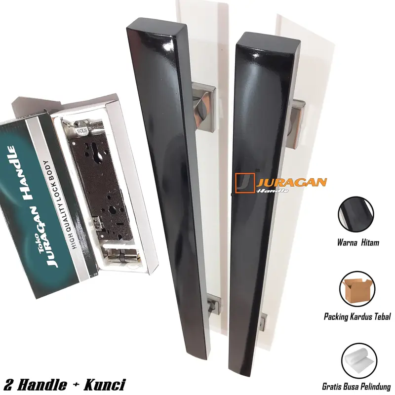 Gagang Pintu Hitam Besar Panjang 60 cm - Paket Handle Set Kunci Pelor - Tarikan Pintu Elegan Modern Mewah 3