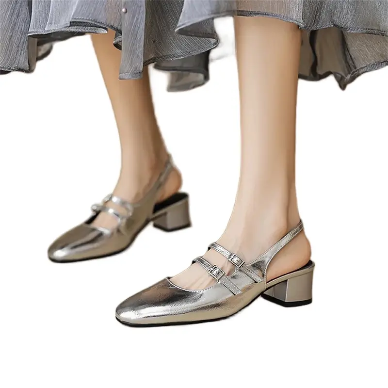 Sepatu Wanita DOOBY Mary Jane Gesper Dua 3 cm Sintetis Tinggi Elegan Glossy Mudah Dibersihkan shoes coquette Heels Selempang New 3