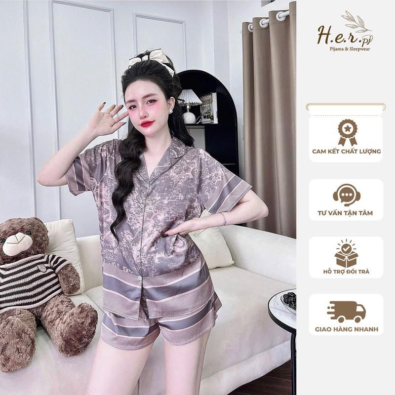 Bộ đồ ngủ nữ mặc nhà pijama lụa latin cao cấp mềm mát tay ngắn quần đùi