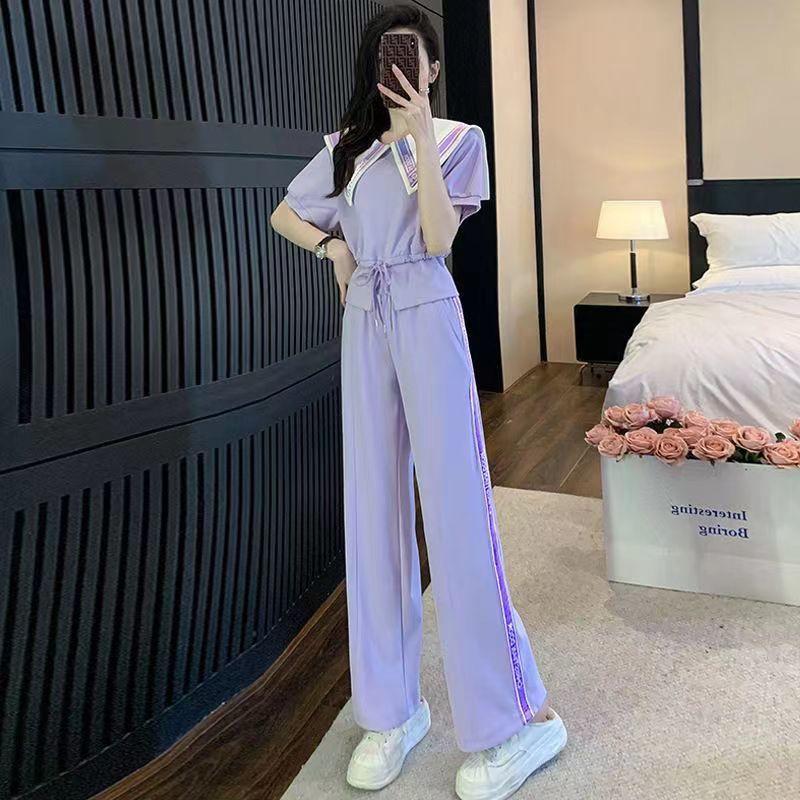 Bộ Đồ Thể Thao, Phong Cách Cổ Điển, Dành Cho Nữ, Bộ Đồ Hai Mảnh, Thời Trang Dáng Rộng Vừa Vặn, ngắn Tay Áo, Quần Ống Rộng, Thích Hợp Cho Mùa Hè 2023, Phong Cách Phương Tây, Trẻ Trung 5