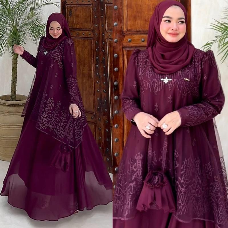 Almeera Dress  Maxi Ceruty Premium Mix Brokat Gamis Mewah Pesta Kondangan Kekinian Terbaru 2026 1