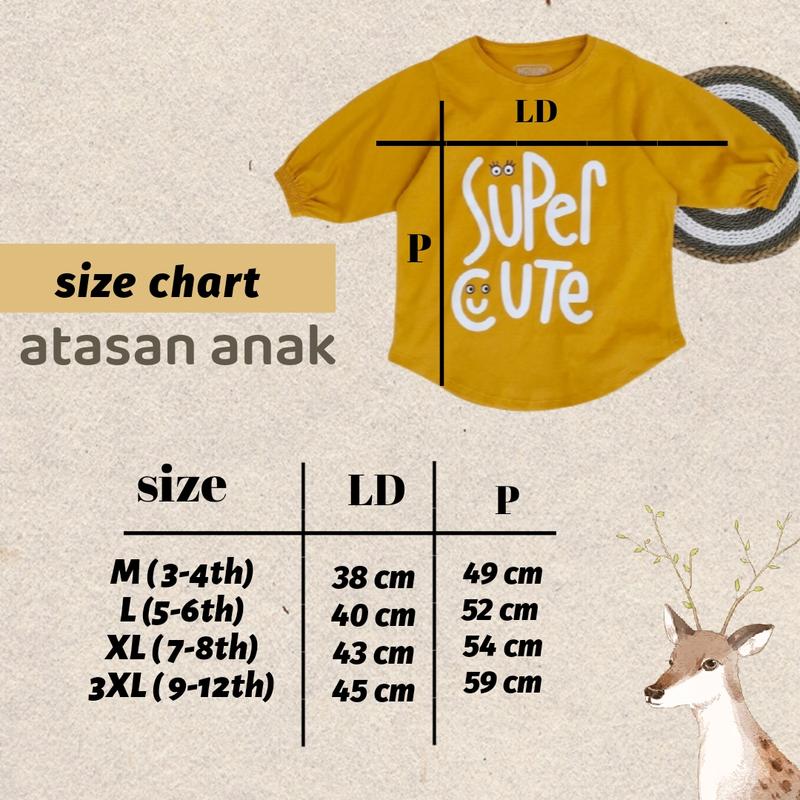 atasan anak usia 3-12 tahun baju blouse tangan 3/4 bahan cotton combed Fashion 6