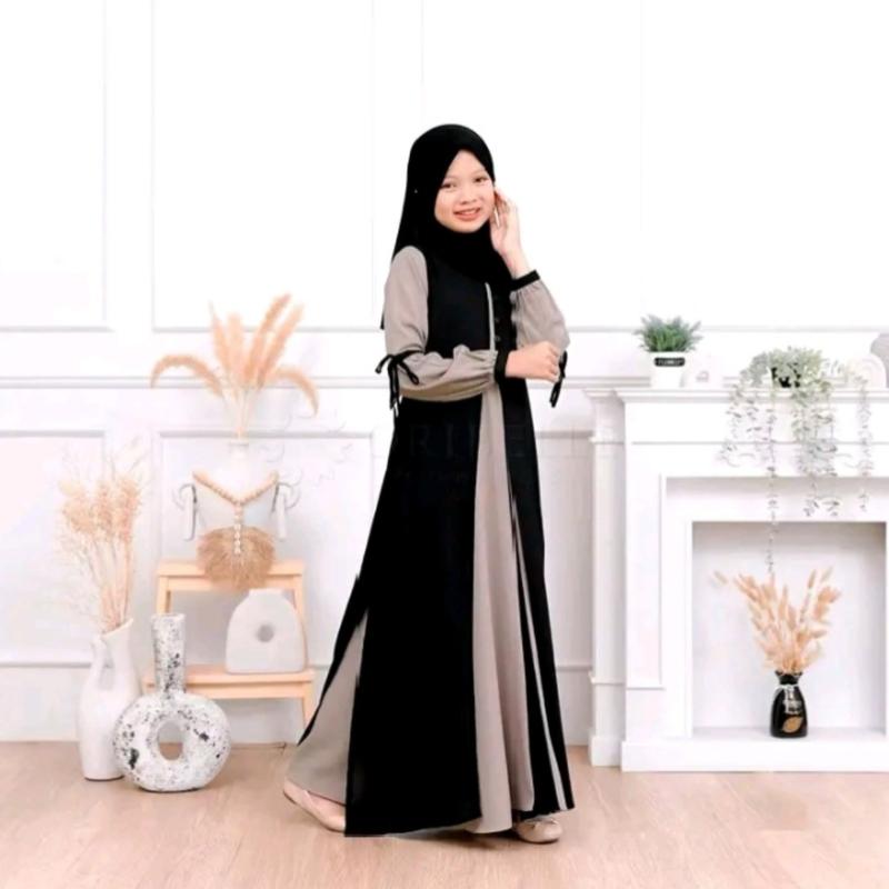 Product Introduction of sr gamis Syari + hijab pashmina usia (8-15)tahun Cocok buat Lebaran bahan crinkle Airflow mix ceruty Muslim Dress 4