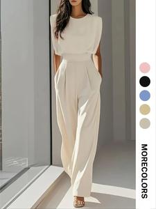 Mono de mujer sin mangas de color sólido, elegante y casual para uso diario al aire libre y como atuendo para ir a la oficina, mono de verano para mujer