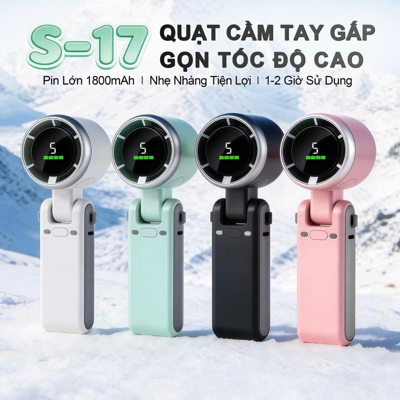 S-17-Quạt Cầm Tay Gấp, Quạt turbo tăng áp câm tay, Điêu chỉnh 5 tôc độ, Có thê…