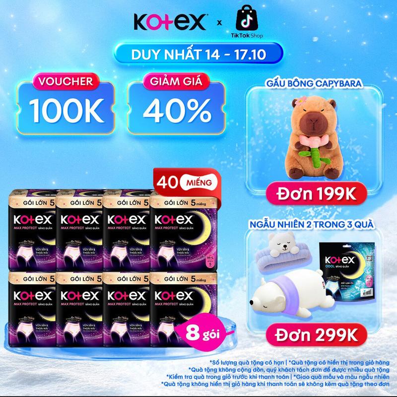 [QUÀ TẶNG HOT] 40 miếng băng vệ sinh quần Kotex cỡ M/L 5 miếng/gói, chống tràn, thấm hút tốt, thoáng khí, không lộ viền, siêu mỏng, phù hợp sử dụng ngày và đêm, dành cho phụ nữ mang thai và sau sinh, miễn phí vận chuyển, bvs chính hãng, tampon