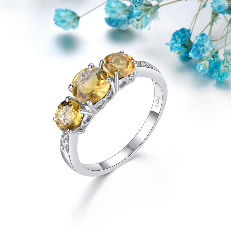 Natural Citrine Solid Sterling Silver Rings 1.7 Carats Genuine Gemstone Classic Simple Daily Fine Jewelrys S925 Women Gifts 3