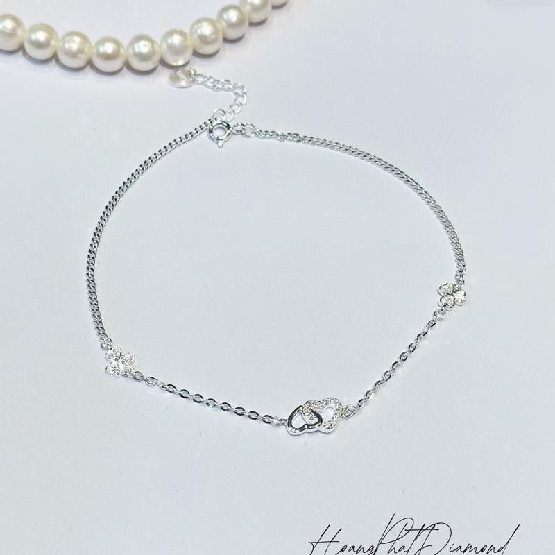 [ Hoàng Phát ] Phụ Kiện Lắc Chân Bạc Ý 925 Chữ Cong Phối Khoen Lật Mặt Trái Tim Đôi Xỏ Luồn Thời Trang (LC75) KHÔNG XI KIM