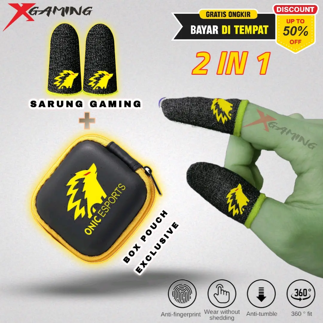 ONIC E-SPORT Gratis Box Pouch Sarung Jempol Gaming Game Anti Keringat Basah Super Sensitif Finger Sleeve Aksesoris Konsol Gamers Premium Accessories