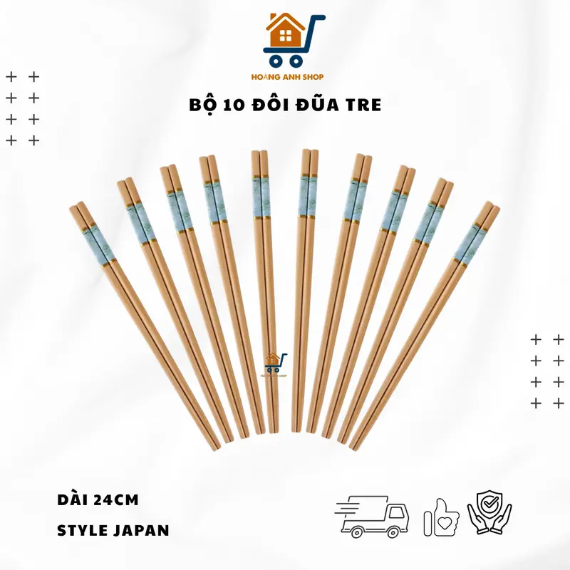 Bộ 10 Đôi Đũa Tre 24cm Style Japan – Hàng Xuất Nhật, Chống Mốc, Chống Trơn, Hộp Nhựa Kín Cao Cấp 0