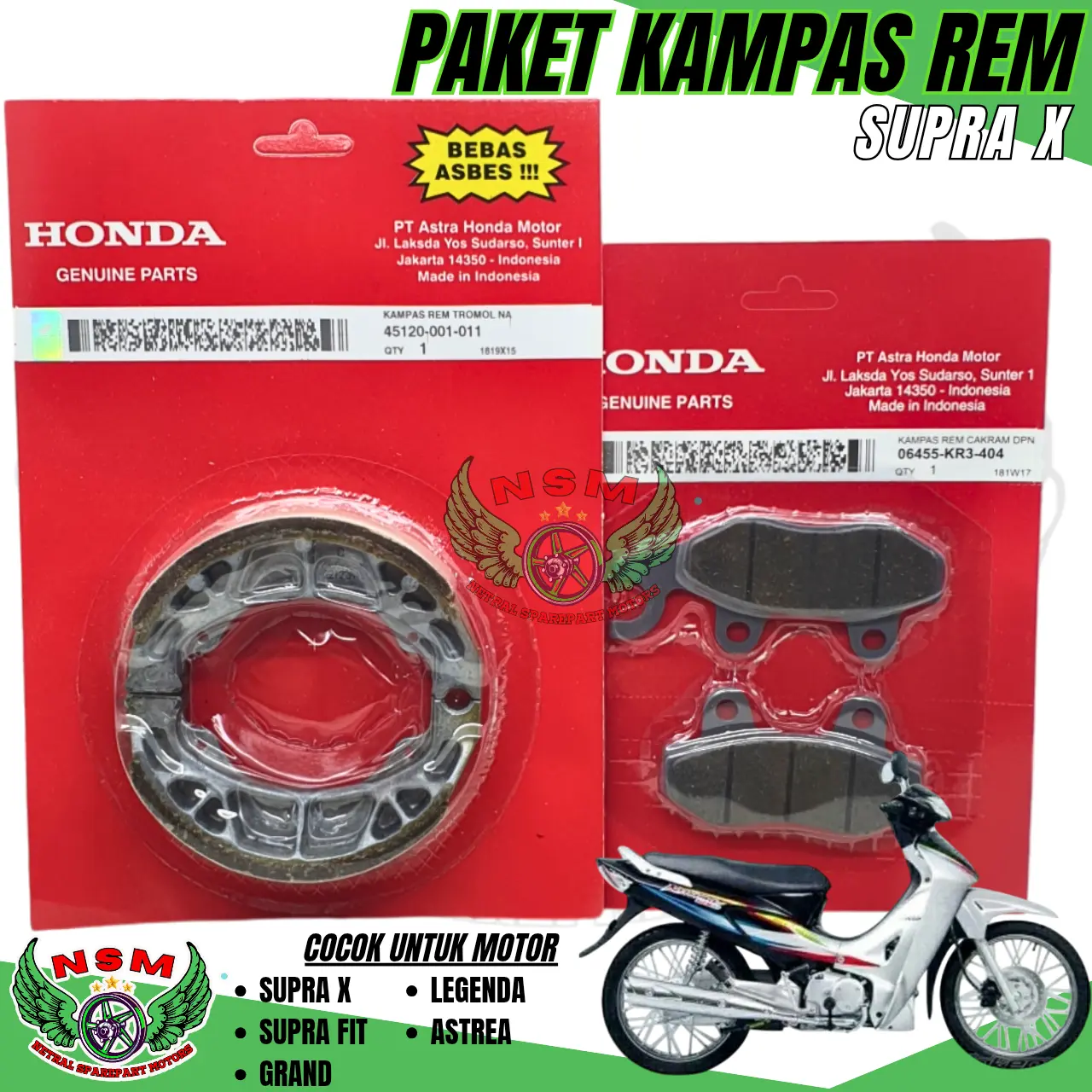 PAKET 2ITEM KR3 KAMPAS REM CAKRAM DEPAN SUPRA X + KAMPAS REM BELAKANG SUPRA X,LAGENDA,GRAND,SUPRA FIT,ASTREA