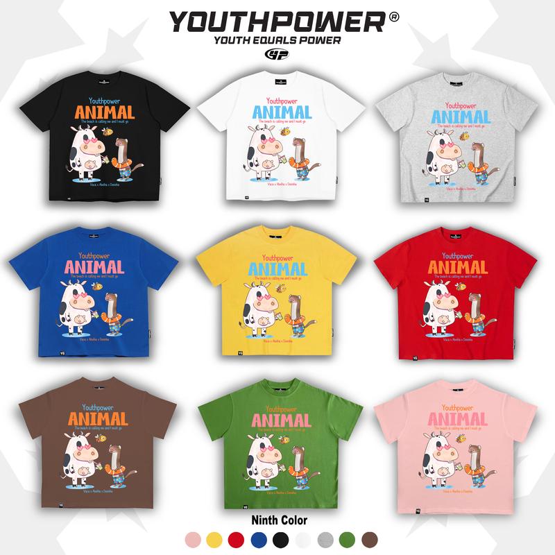 Áo Thun Boxy YOUTHPOWER ANIMAL Form Rộng Nam Nữ Oversize Unisex Cotton 2 Chiều 250gsm Cổ tròn Local Brand Việt Nam