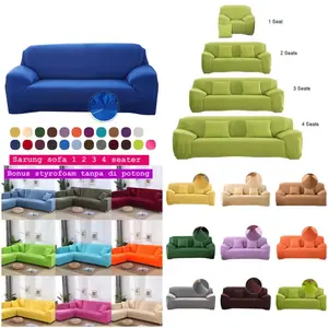 Sarung Sofa Tangan Polos Polyester Elastis untuk Sofa 1 2 3 4 Seater Bonus Styrofoam